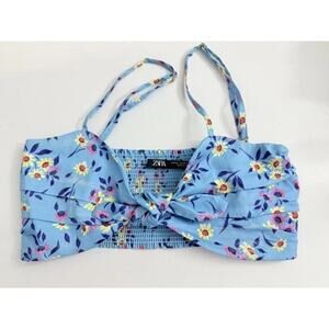 Zara Women Sky Blue Daisy Print Crop Top XS